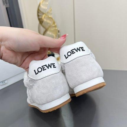 LOEWE 26S RUNNER 2.0 SNEAKERS IN WHITE SUEDE AND ANAGRAM JACQUARD