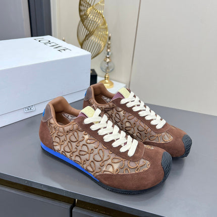 LOEWE 26S RUNNER 2.0 SNEAKERS IN DARK BROWN SUEDE AND ANAGRAM JACQUARD