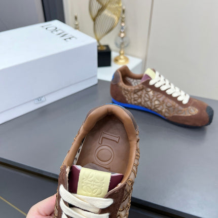 LOEWE 26S RUNNER 2.0 SNEAKERS IN DARK BROWN SUEDE AND ANAGRAM JACQUARD