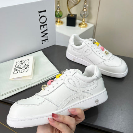 LOEWE 26S LOW TOP SNEAKERS IN WHITE CALFSKIN WITH CHARM LACES