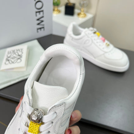 LOEWE 26S LOW TOP SNEAKERS IN WHITE CALFSKIN WITH CHARM LACES