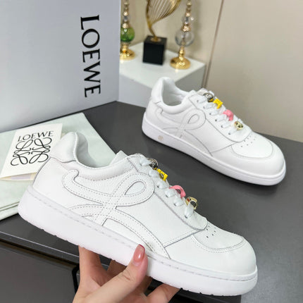 LOEWE 26S LOW TOP SNEAKERS IN WHITE CALFSKIN WITH CHARM LACES