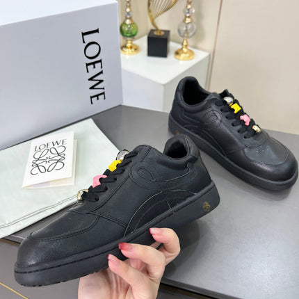 LOEWE 26S LOW TOP SNEAKERS IN BLACK CALFSKIN WITH CHARM LACES