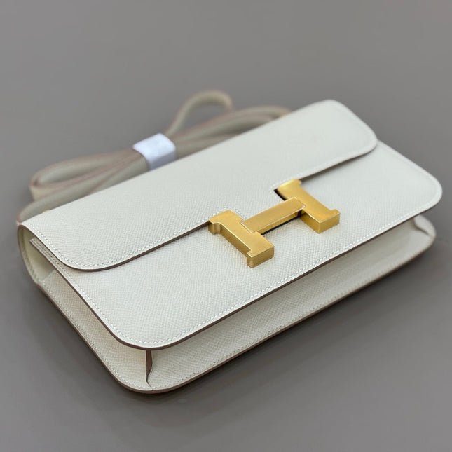 HM 25S CONSTANCE ELAN 24 CM IN CREAM WHITE EPSOM WITH GOLD HARDWARE