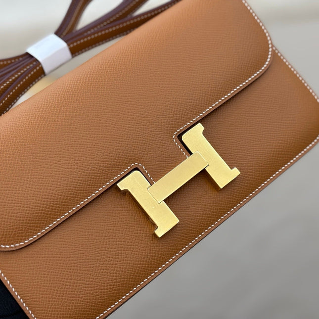 HM 25S CONSTANCE ELAN 24 CM IN BROWN EPSOM WITH GOLD HARDWARE