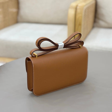 HM 25S CONSTANCE ELAN 24 CM IN BROWN EPSOM WITH GOLD HARDWARE