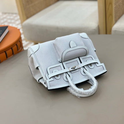 HM 25S BIRKIN CARGO 25 CM IN LIGHT STEEL BLUE CANVAS AND SWIFT WITH SILVER HARDWARE