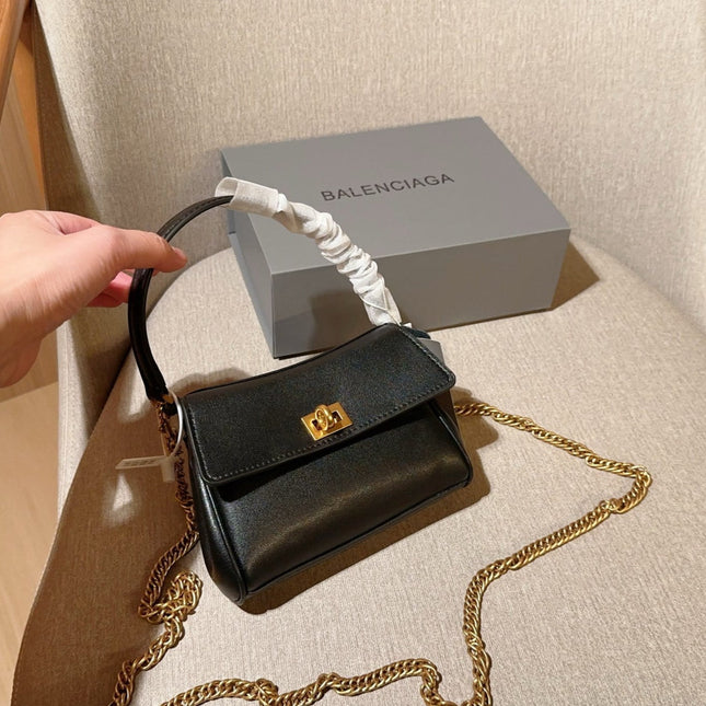 RODEO NANO BAG WITH CHAIN 17 IN BLACK SMOOTH CALFSKIN GOLD HARDWARE
