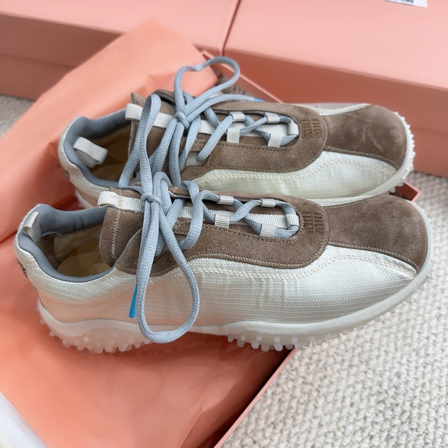 MIUMIU 26S SNEAKER IN BROWN SUEDE AND WHITE FABRIC STYLE 4