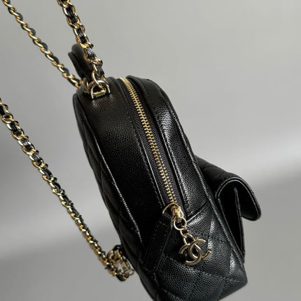 CC MINI 18 BACKPACK BLACK CAVIAR LIGHT GOLD HARDWARE