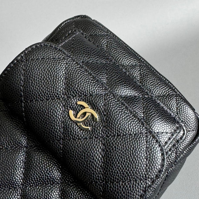 CC MINI 18 BACKPACK BLACK CAVIAR LIGHT GOLD HARDWARE