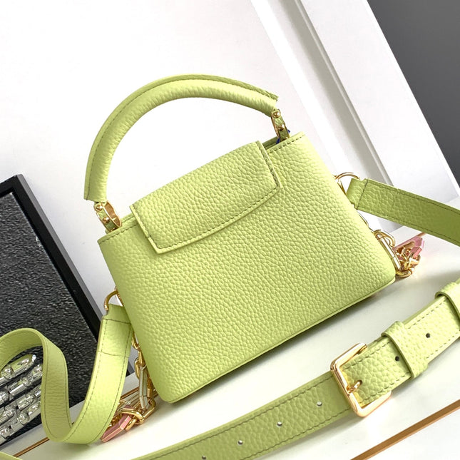 CAPUCINES MINI 21 IN PEAR GREEN TAURILLON GOLD HARDWARE