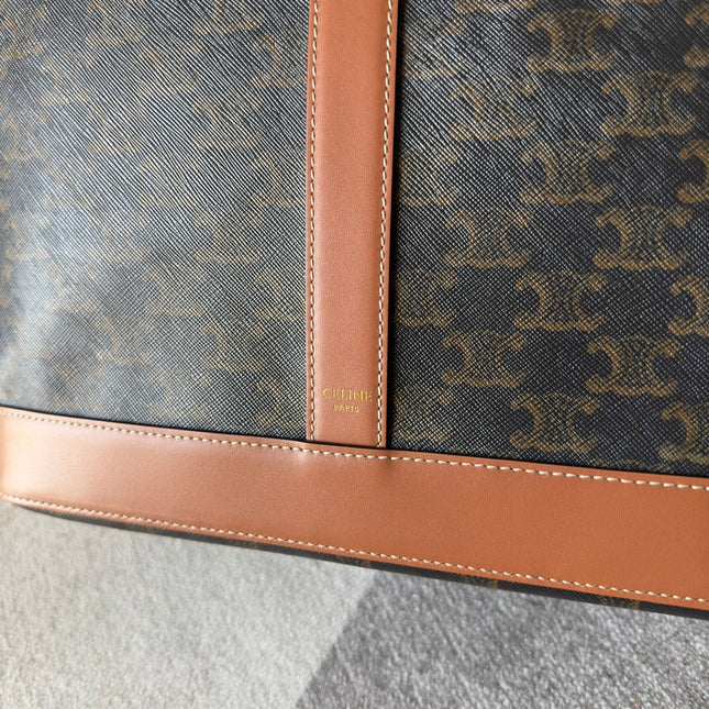 CELINE 26S TOTE BAG 31 IN DARK BROWN CALFSKIN WITH PRINTED PATTERN