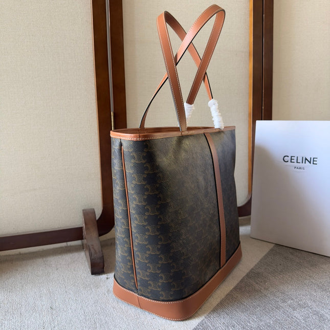 CELINE 26S TOTE BAG 31 IN DARK BROWN CALFSKIN WITH PRINTED PATTERN