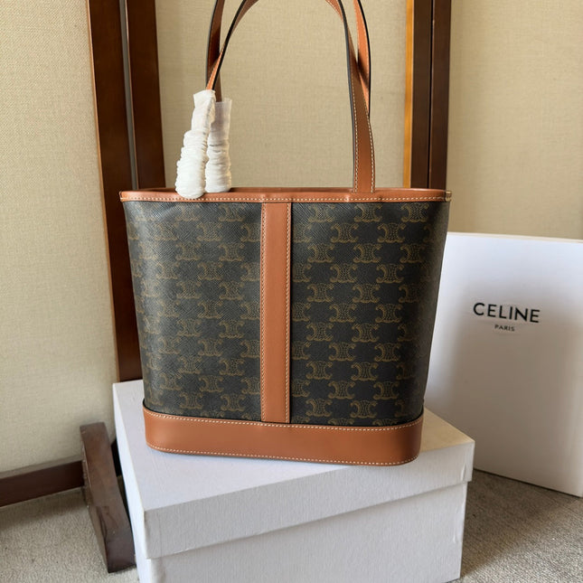 CELINE 26S TOTE BAG 26 IN DARK BROWN CALFSKIN WITH PRINTED PATTERN