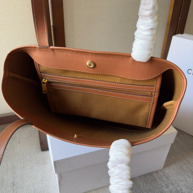 CELINE 26S TOTE BAG 26 IN DARK BROWN CALFSKIN WITH PRINTED PATTERN