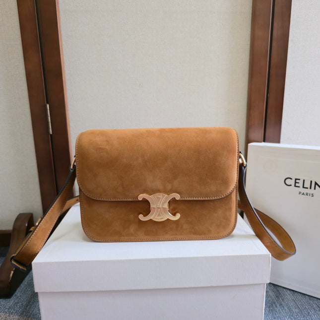 CELINE 26S TEEN TRIOMPHE BAG 22 IN LIGHT BROWN SUEDE