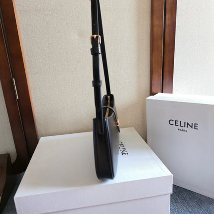 CELINE 25S TINA SHOULDER BAG 25MM IN BLACK CALFSKIN GOLD HARDWARE