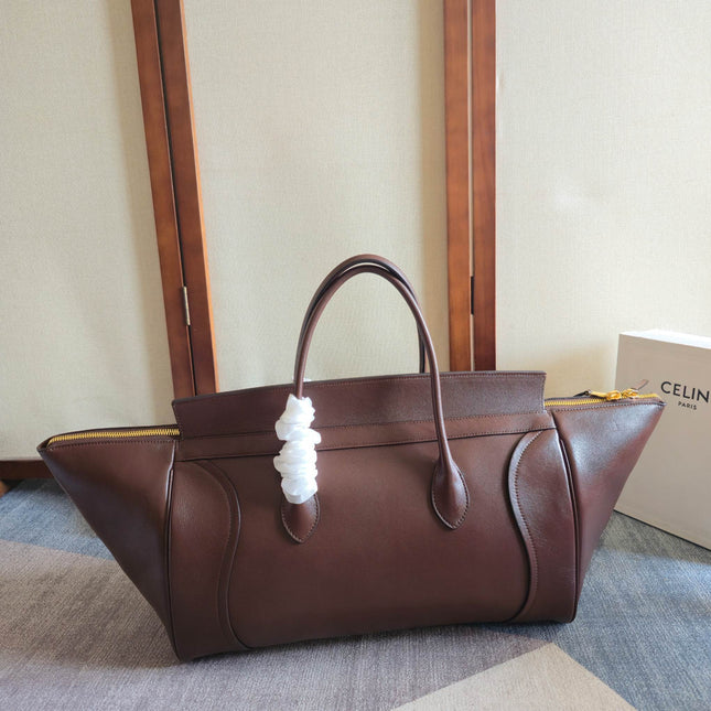 CELINE 25S MEDIUM SMILING NEW LUGGAGE 44MM IN SYRAH RED SUPPLE SHINY LAMBSKIN
