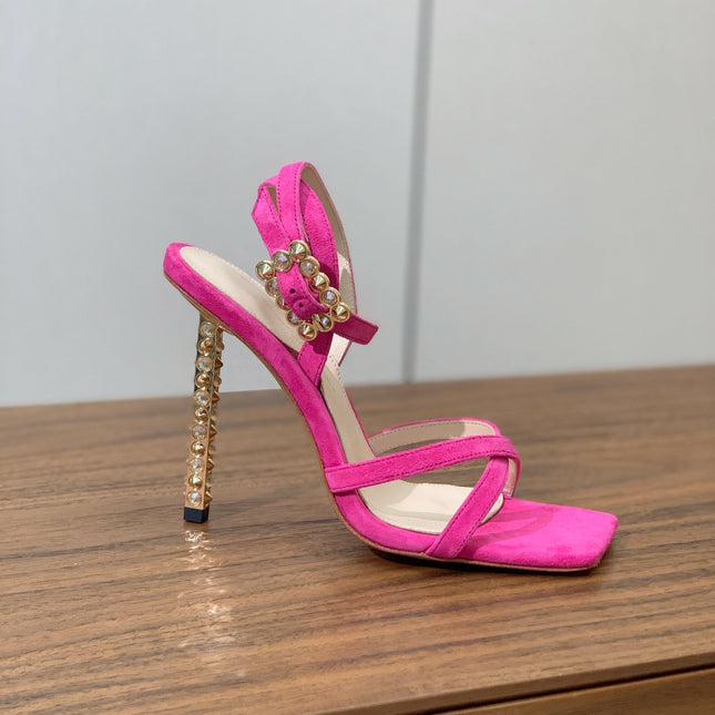 GIANVITO ROSSI 26S CRYSTAL HEELS 105 MM IN PINK SUEDE