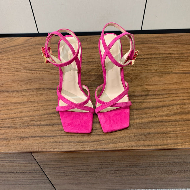 GIANVITO ROSSI 26S CRYSTAL HEELS 105 MM IN PINK SUEDE