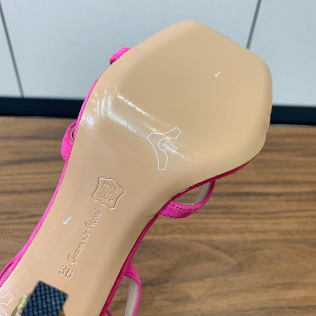 GIANVITO ROSSI 26S CRYSTAL HEELS 105 MM IN PINK SUEDE
