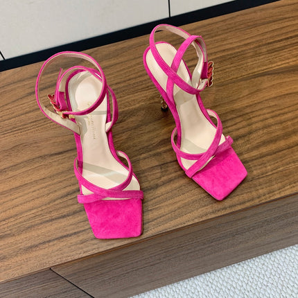 GIANVITO ROSSI 26S CRYSTAL HEELS 105 MM IN PINK SUEDE