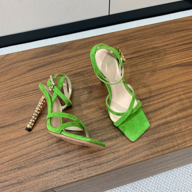 GIANVITO ROSSI 26S CRYSTAL HEELS 105 MM IN GREEN SUEDE