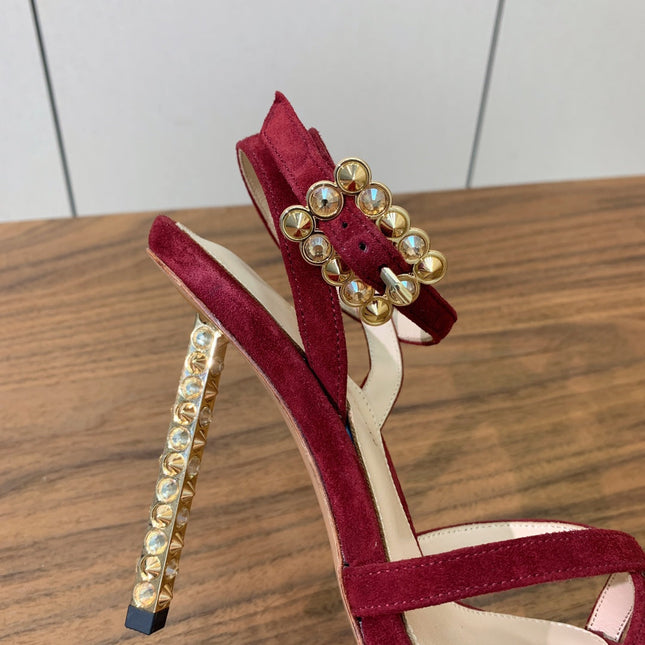 GIANVITO ROSSI 26S CRYSTAL HEELS 105 MM IN DARK RED SUEDE
