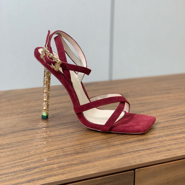 GIANVITO ROSSI 26S CRYSTAL HEELS 105 MM IN DARK RED SUEDE