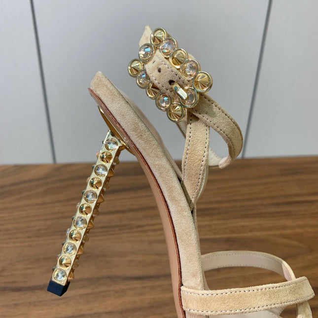 GIANVITO ROSSI 26S CRYSTAL HEELS 105 MM IN BEIGE SUEDE
