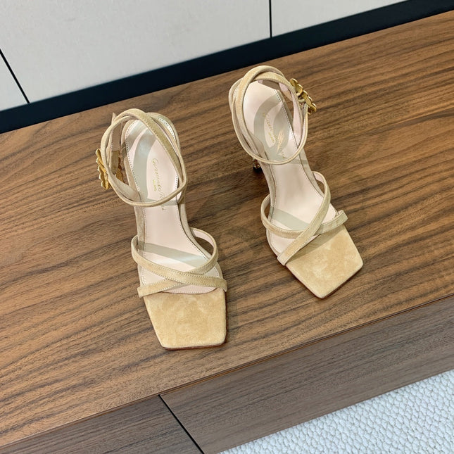 GIANVITO ROSSI 26S CRYSTAL HEELS 105 MM IN BEIGE SUEDE