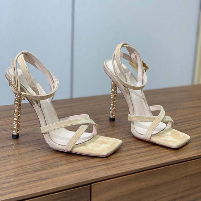 GIANVITO ROSSI 26S CRYSTAL HEELS 105 MM IN BEIGE SUEDE