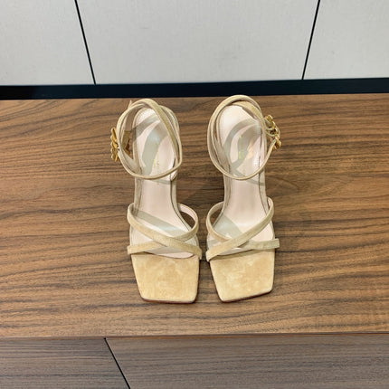 GIANVITO ROSSI 26S CRYSTAL HEELS 105 MM IN BEIGE SUEDE