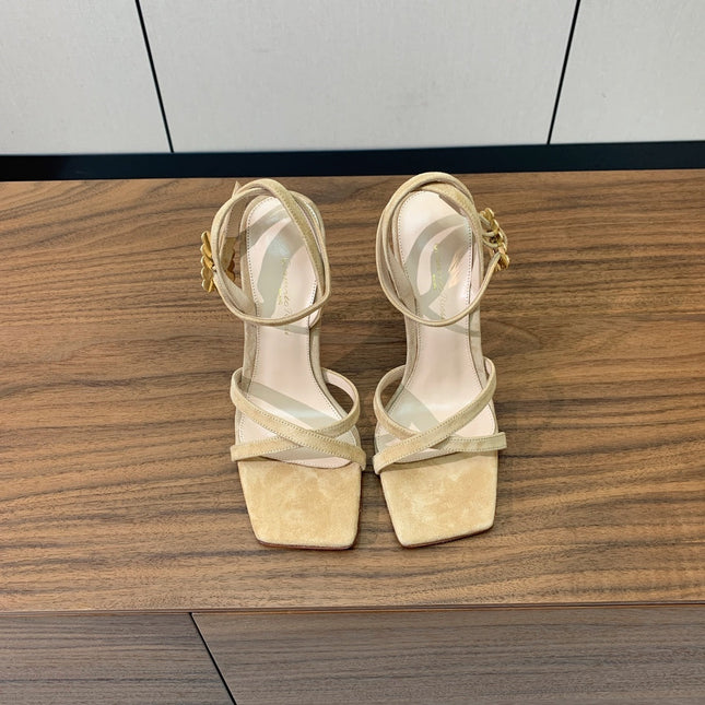 GIANVITO ROSSI 26S CRYSTAL HEELS 105 MM IN BEIGE SUEDE