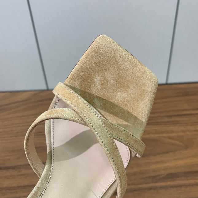 GIANVITO ROSSI 26S CRYSTAL HEELS 105 MM IN BEIGE SUEDE
