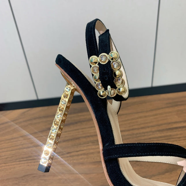 GIANVITO ROSSI 26S CRYSTAL HEELS 105 MM IN BLACK SUEDE