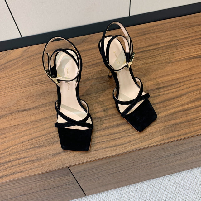 GIANVITO ROSSI 26S CRYSTAL HEELS 105 MM IN BLACK SUEDE