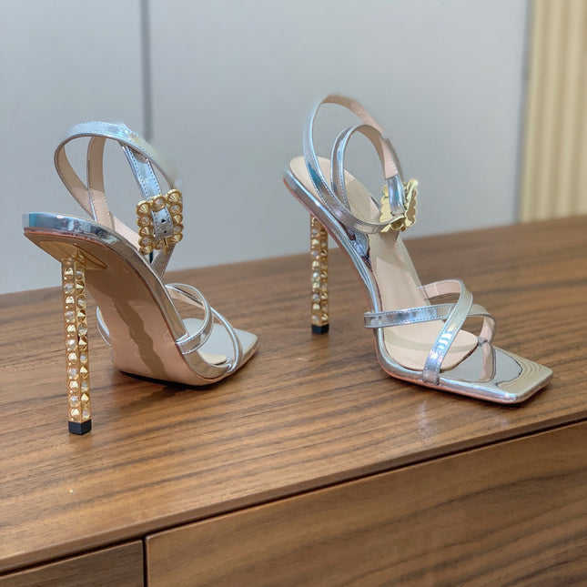 GIANVITO ROSSI 26S CRYSTAL HEELS 105 MM IN SILVER LAMBSKIN