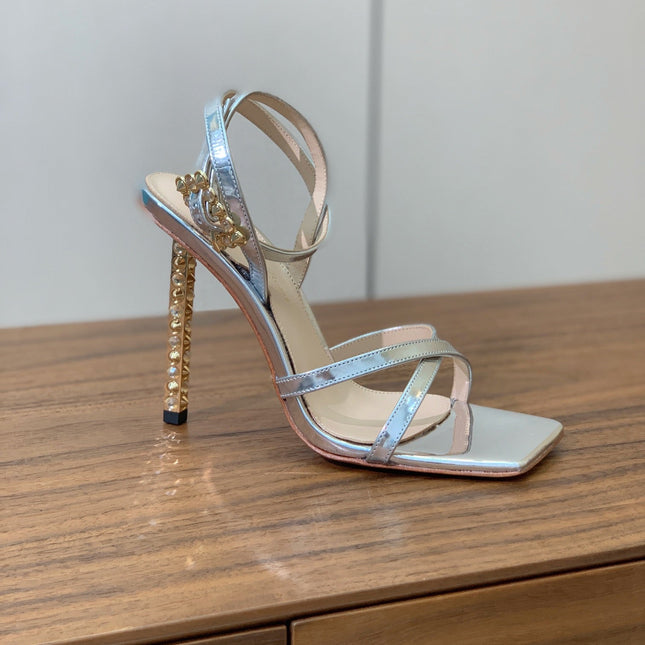 GIANVITO ROSSI 26S CRYSTAL HEELS 105 MM IN SILVER LAMBSKIN