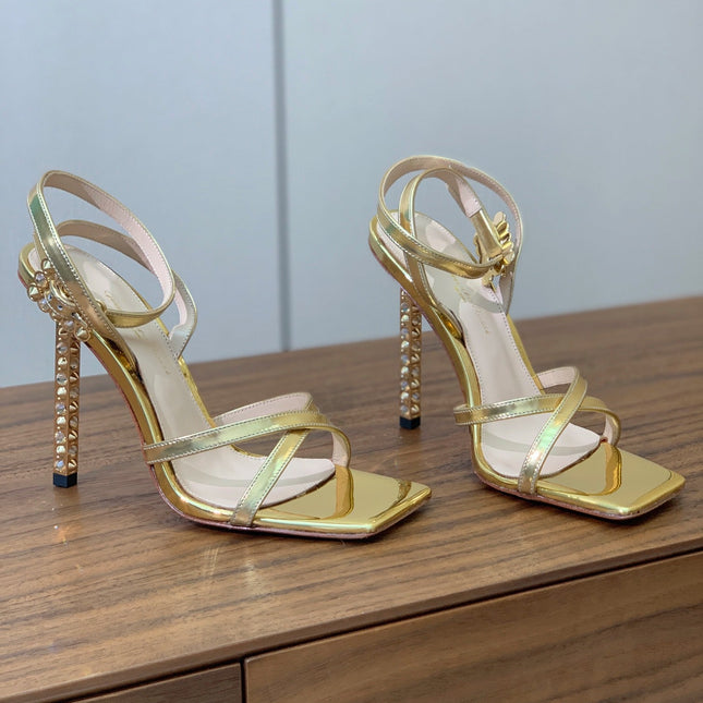 GIANVITO ROSSI 26S CRYSTAL HEELS 105 MM IN GOLD LAMBSKIN