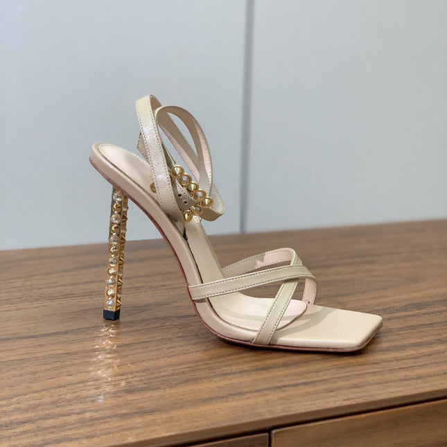 GIANVITO ROSSI 26S CRYSTAL HEELS 105 MM IN BEIGE LAMBSKIN