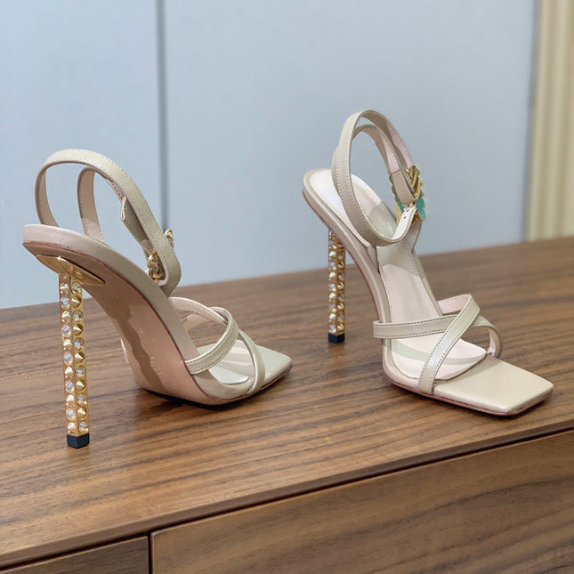 GIANVITO ROSSI 26S CRYSTAL HEELS 105 MM IN BEIGE LAMBSKIN