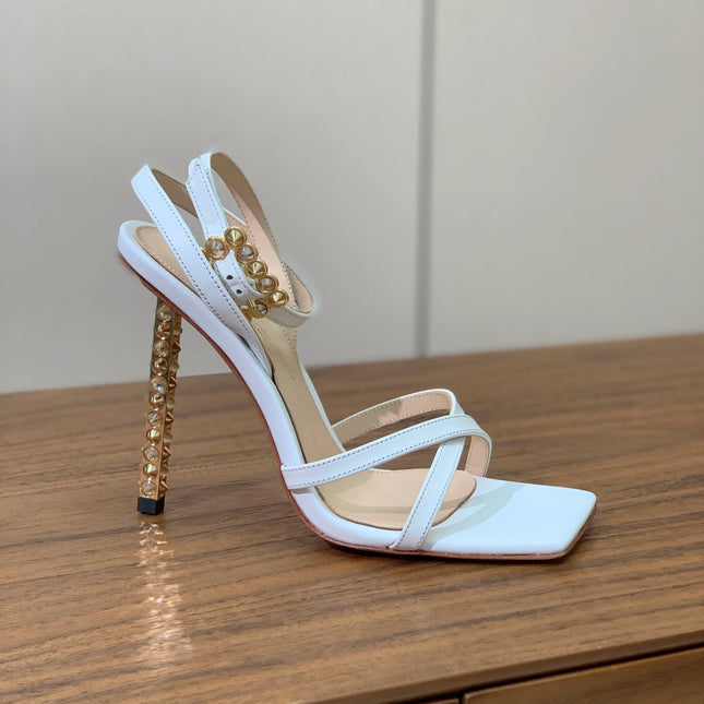 GIANVITO ROSSI 26S CRYSTAL HEELS 105 MM IN WHITE LAMBSKIN