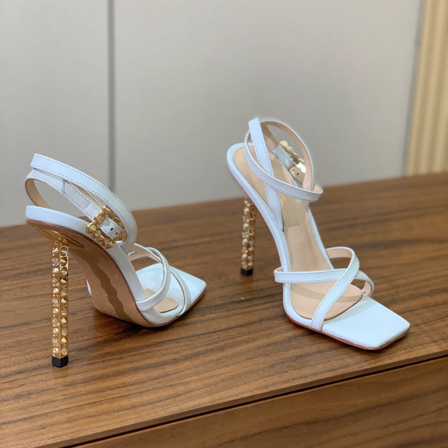 GIANVITO ROSSI 26S CRYSTAL HEELS 105 MM IN WHITE LAMBSKIN
