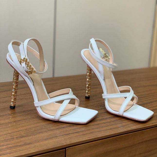 GIANVITO ROSSI 26S CRYSTAL HEELS 105 MM IN WHITE LAMBSKIN
