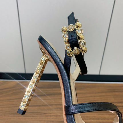 GIANVITO ROSSI 26S CRYSTAL HEELS 105 MM IN BLACK LAMBSKIN