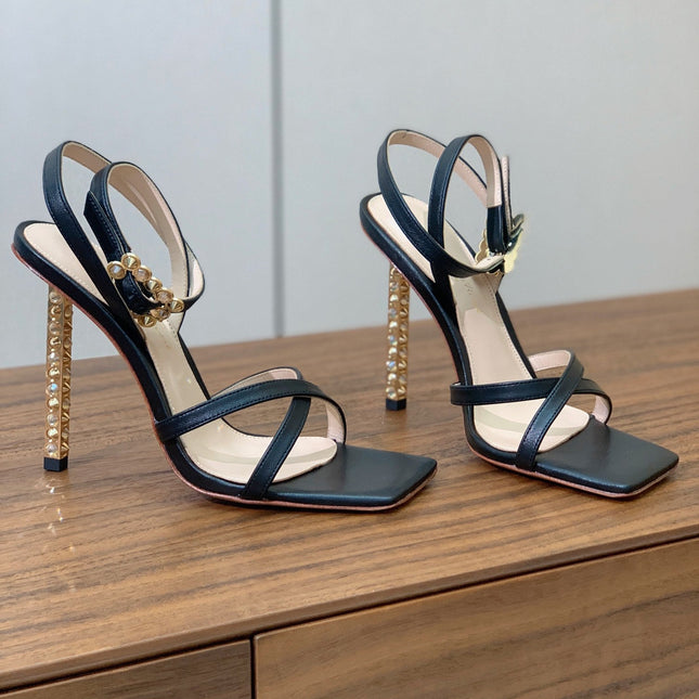 GIANVITO ROSSI 26S CRYSTAL HEELS 105 MM IN BLACK LAMBSKIN