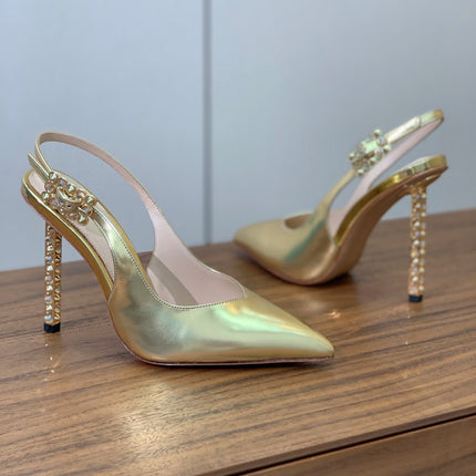 GIANVITO ROSSI 26S SLINGBACK HEELS 105 MM IN GOLD PATENT LAMBSKIN