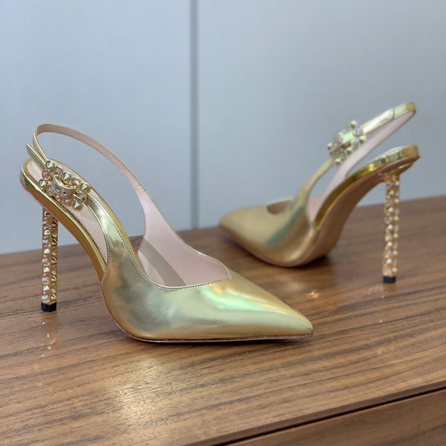 GIANVITO ROSSI 26S SLINGBACK HEELS 105 MM IN GOLD PATENT LAMBSKIN